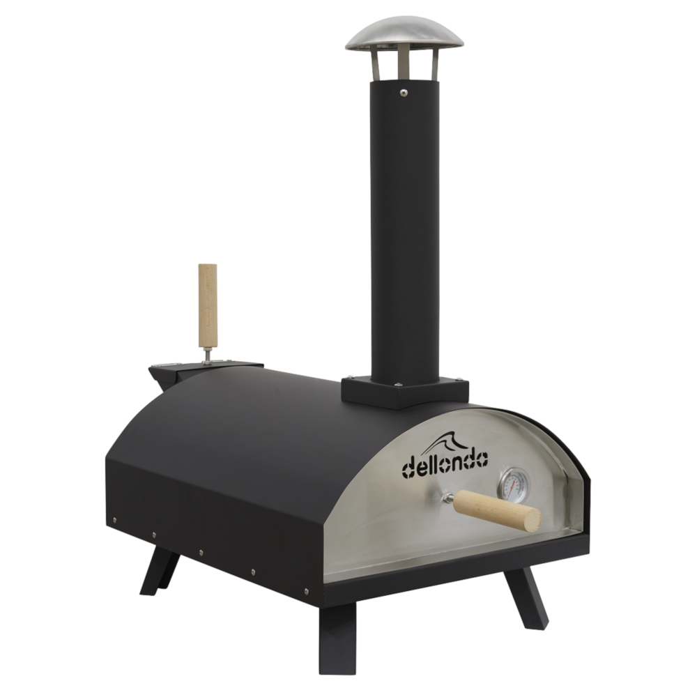 Dellonda DG10 Portable Wood Fired Pizza and Meat Smoking Oven, 14", Black and Stainless Steel
