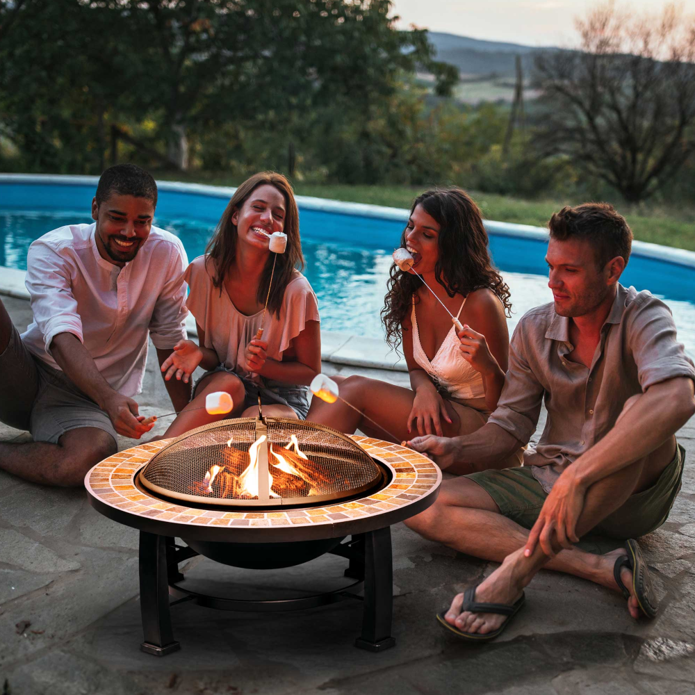 Dellonda DG111 Deluxe Traditional Garden Outdoor Fire Pit Fireplace Heater 30" with Slate Top