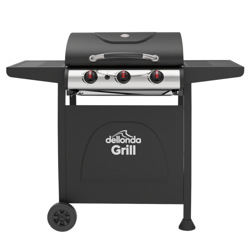 Dellonda DG14 3 Burner Gas Barbecue Grill Cooker with Piezo Ignition, Built-in Thermometer, Black/Stainless Steel