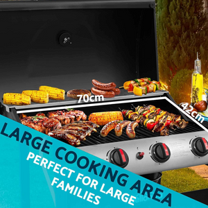 Dellonda DG15 4 Burner Gas Barbecue Grill Cooker with Piezo Ignition, Built-in Thermometer, Black/Stainless Steel