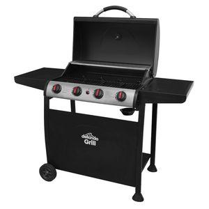 Dellonda DG15 4 Burner Gas Barbecue Grill Cooker with Piezo Ignition, Built-in Thermometer, Black/Stainless Steel