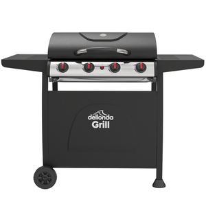 Dellonda DG15 4 Burner Gas Barbecue Grill Cooker with Piezo Ignition, Built-in Thermometer, Black/Stainless Steel