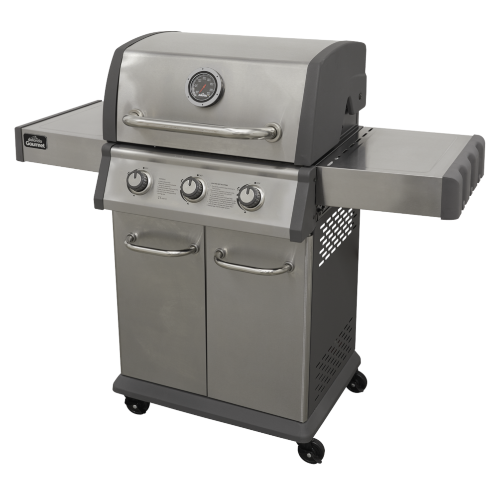 Dellonda DG16 3 Burner Deluxe Gas Barbecue Grill Cooker with Piezo Ignition, Built-in Thermometer, Stainless Steel