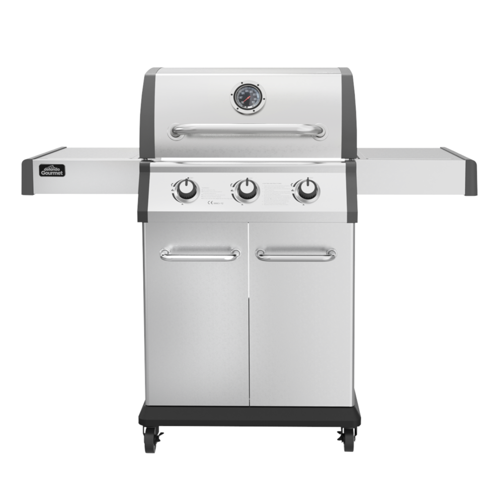 Dellonda DG16 3 Burner Deluxe Gas Barbecue Grill Cooker with Piezo Ignition, Built-in Thermometer, Stainless Steel