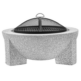 Dellonda Round MgO Outdoor Fire Pit with BBQ Grill 75cm - Light Grey - A