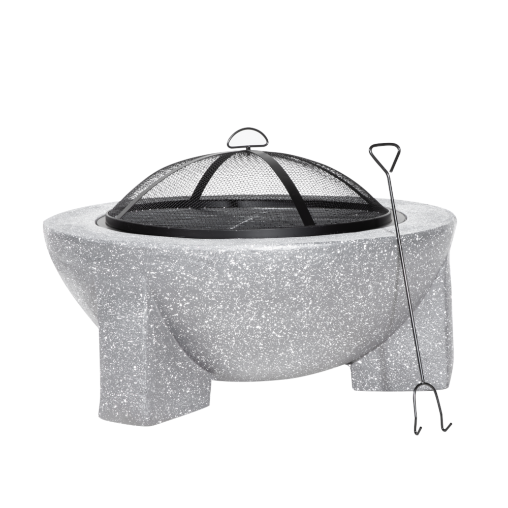 Dellonda DG190 Round MgO Garden Outdoor Fire Pit with Barbecue Grill 75cm, Light Grey