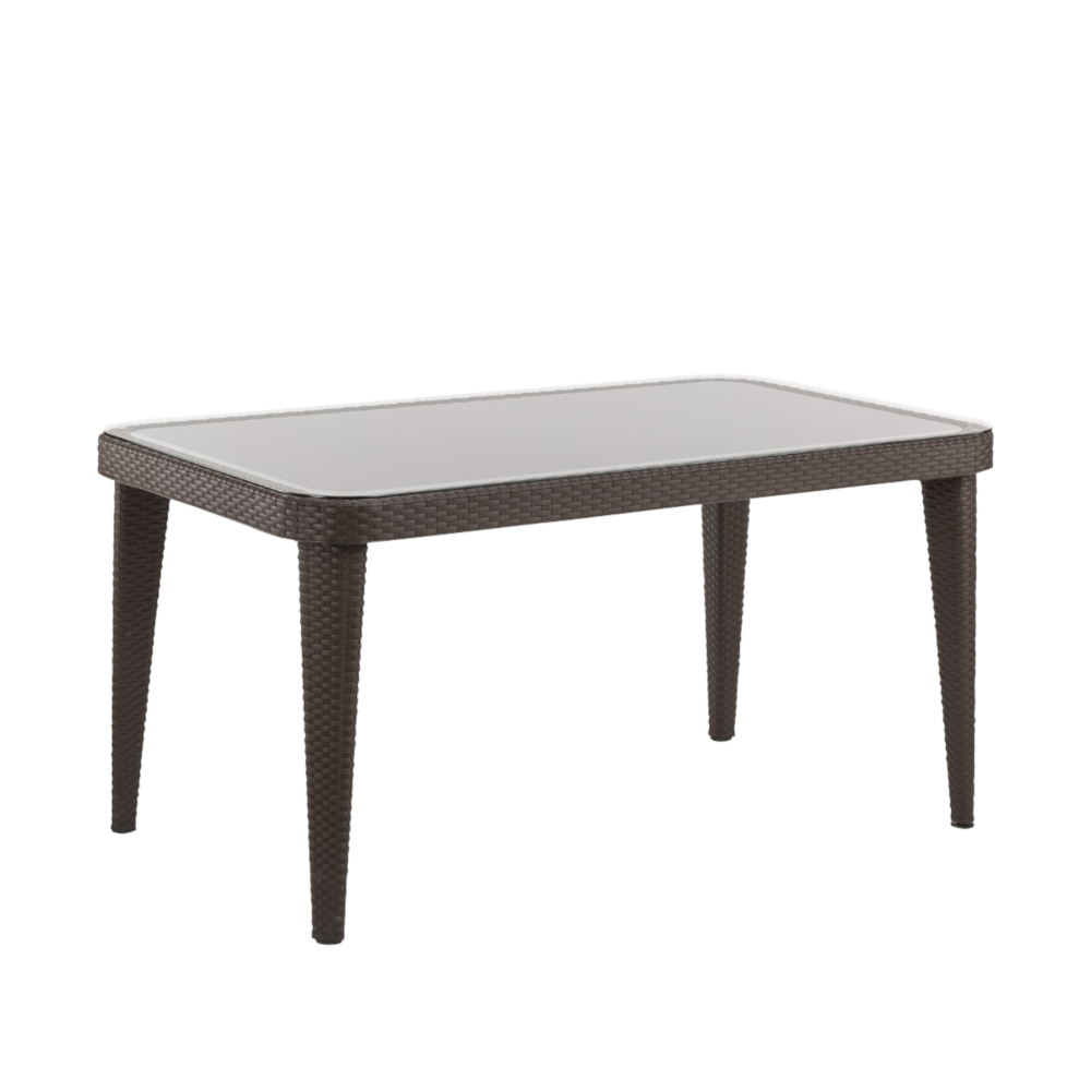 Dellonda DG206 Faux Rattan Wicker Rectangular Outdoor Garden Patio Dining Table with Tempered Glass Top, 150cm, Brown