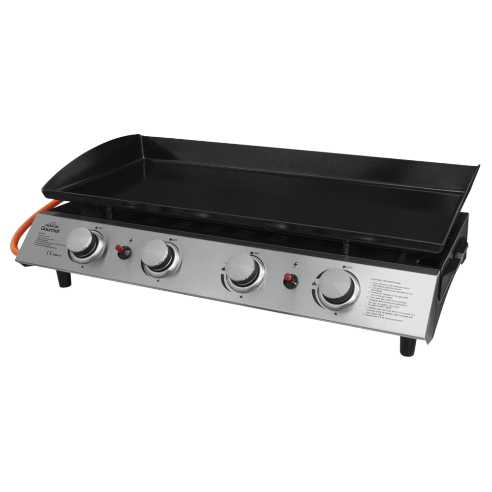 Dellonda DG23 4 Burner Portable Propane Gas Plancha Barbecue Grill Griddle 10kW with Piezo Ignition, Stainless Steel