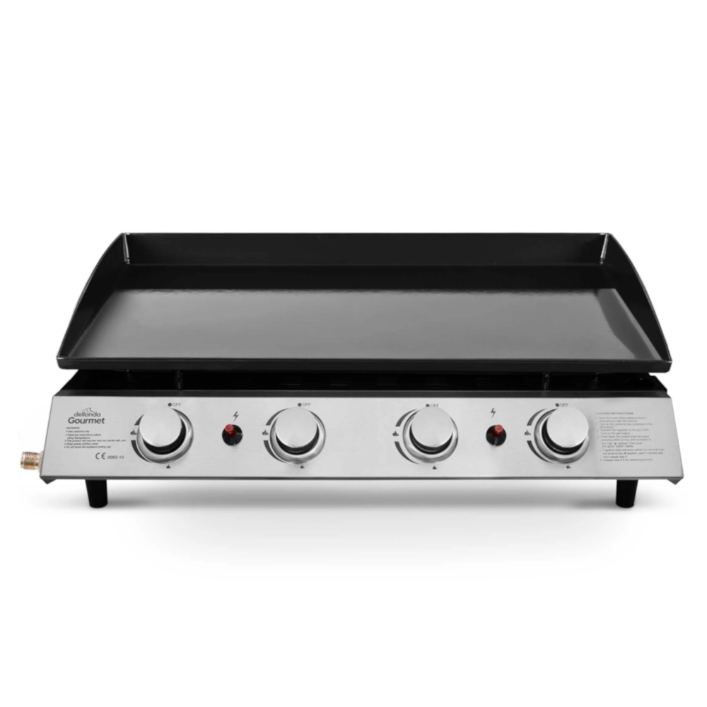 Dellonda DG23 4 Burner Portable Propane Gas Plancha Barbecue Grill Griddle 10kW with Piezo Ignition, Stainless Steel