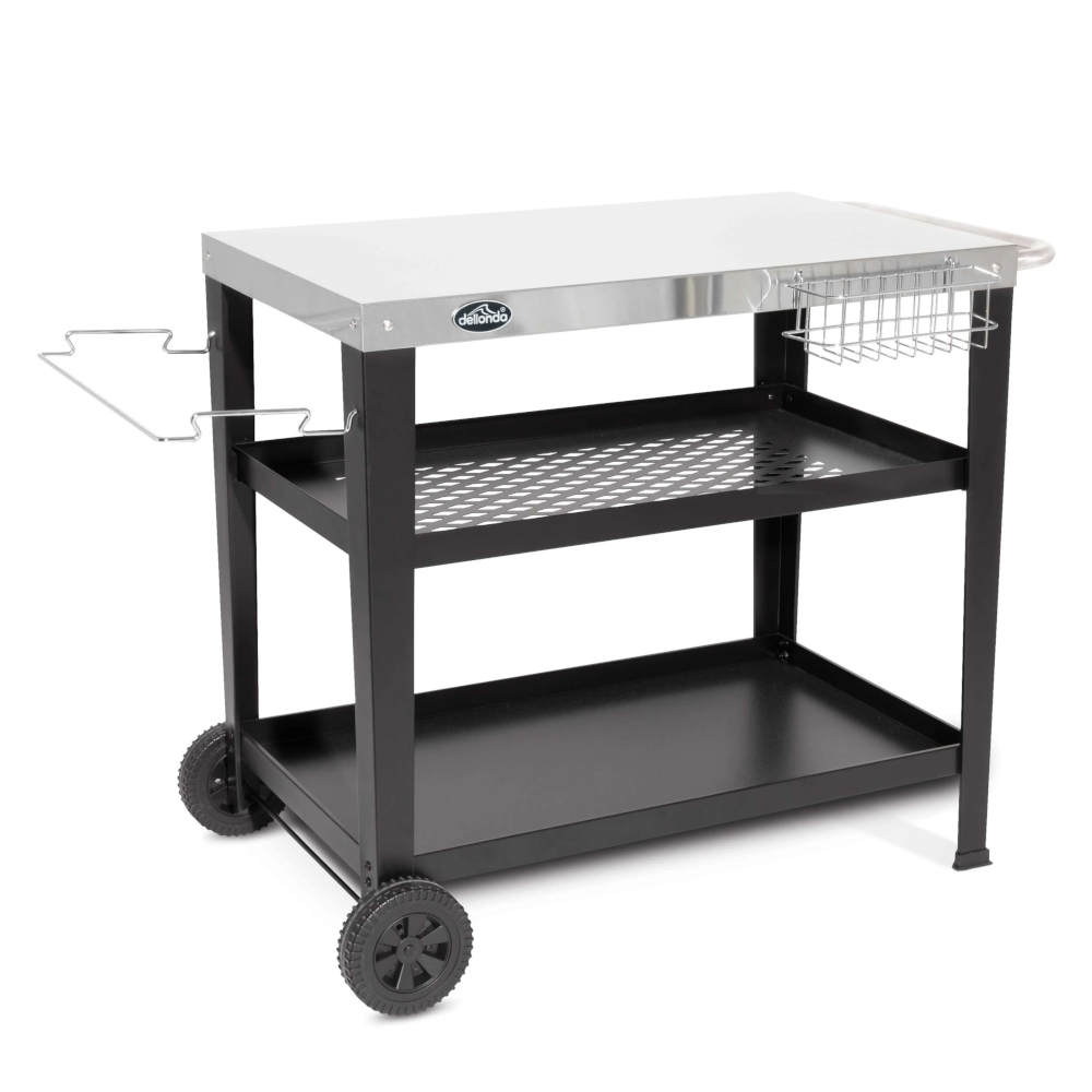 Dellonda DG236 BBQ Barbecue and Plancha Outdoor Cooking Trolley Cart with Utensil Holder, Stainless Steel