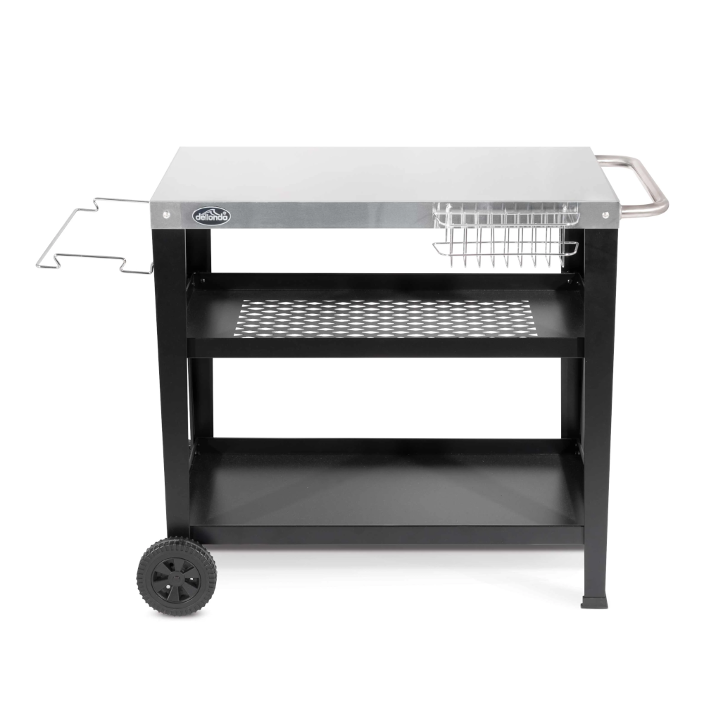 Dellonda DG236 BBQ Barbecue and Plancha Outdoor Cooking Trolley Cart with Utensil Holder, Stainless Steel