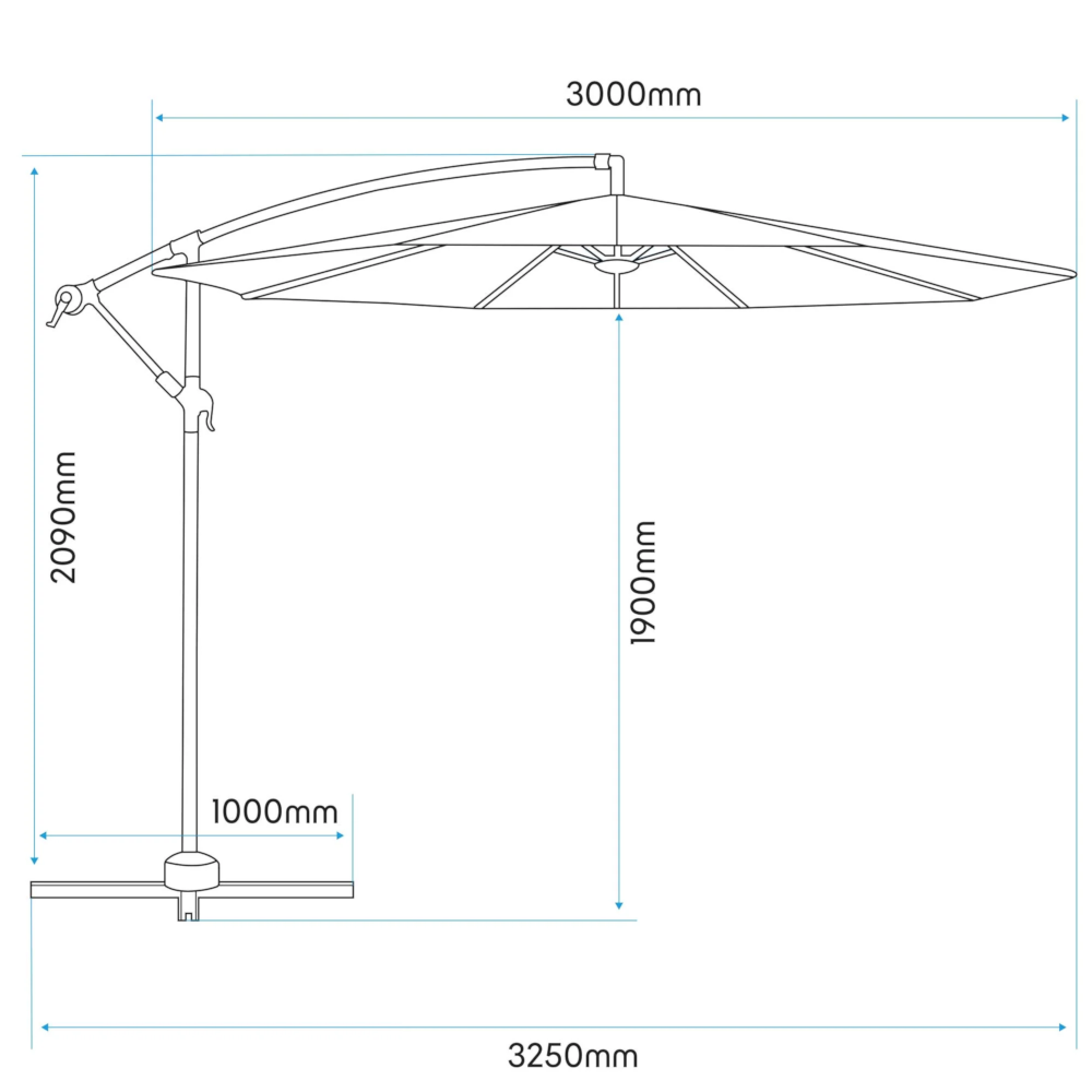 Dellonda DG264 DG265 Premium Banana Parasol Umbrella, Outdoor Garden Patio Cover Canopy with Tilt Function, 3m