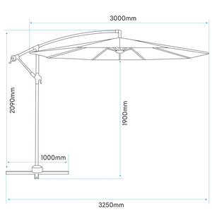 Dellonda DG264 DG265 Premium Banana Parasol Umbrella, Outdoor Garden Patio Cover Canopy with Tilt Function, 3m