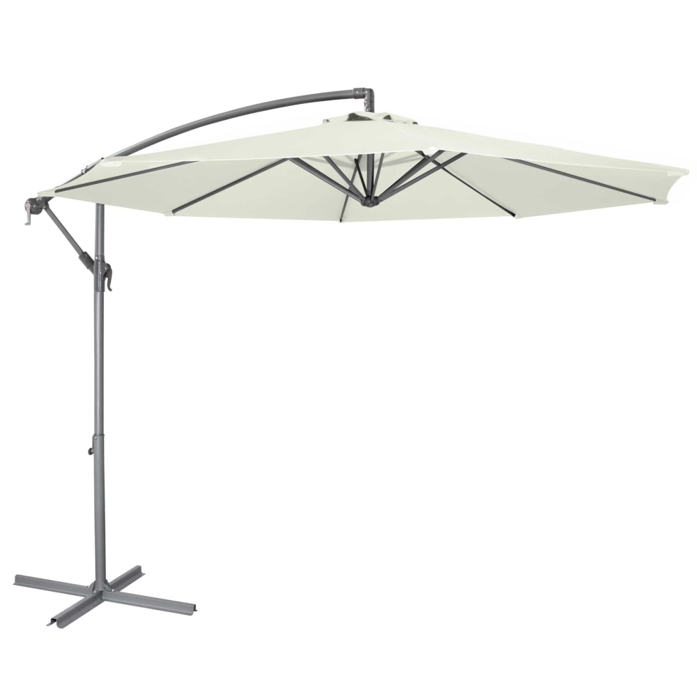 Dellonda DG265 Premium Banana Parasol Umbrella, Outdoor Garden Patio Cover Canopy with Tilt Function, 3m, Cream