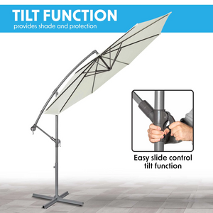 Dellonda DG265 Premium Banana Parasol Umbrella, Outdoor Garden Patio Cover Canopy with Tilt Function, 3m, Cream