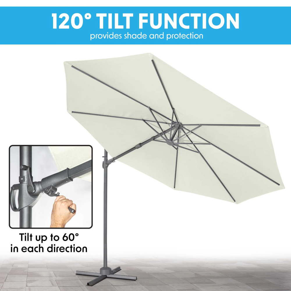 Dellonda DG268 Premium Cantilever Parasol Umbrella, Outdoor Garden Patio Cover Canopy with 360° Rotation and Cover, 3m, Cream