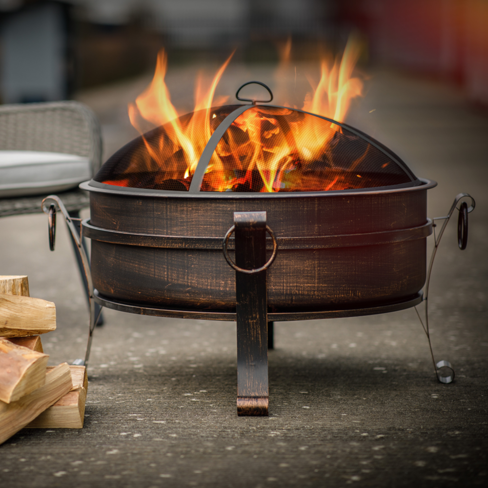 Dellonda DG42 Deluxe 2 in 1 Garden Outdoor Fire Pit and Coffee Table 30", Antique Bronze Effect