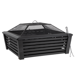 Dellonda DG43 Square Garden Outdoor Fire Pit Fireplace Heater 35", Black