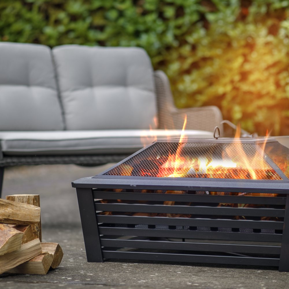 Dellonda DG43 Square Garden Outdoor Fire Pit Fireplace Heater 35", Black