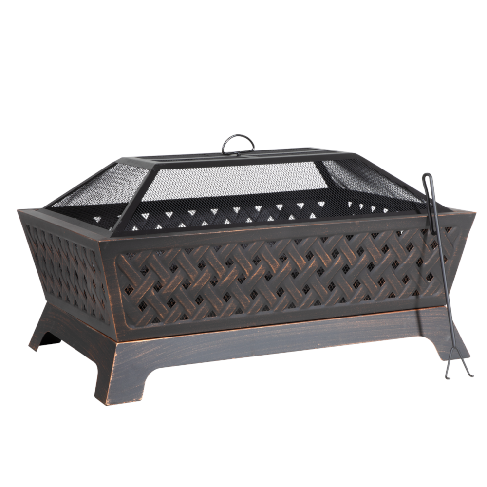 Dellonda DG44 Rectangular Outdoor Fire Pit 35", Antique Brass Effect