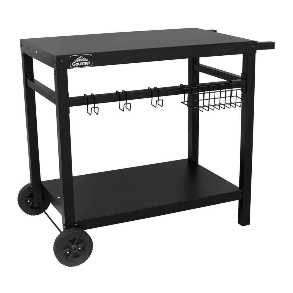 Dellonda DG45 BBQ Barbecue and Plancha Outdoor Cooking Trolley Cart with Utensil Holder, Black