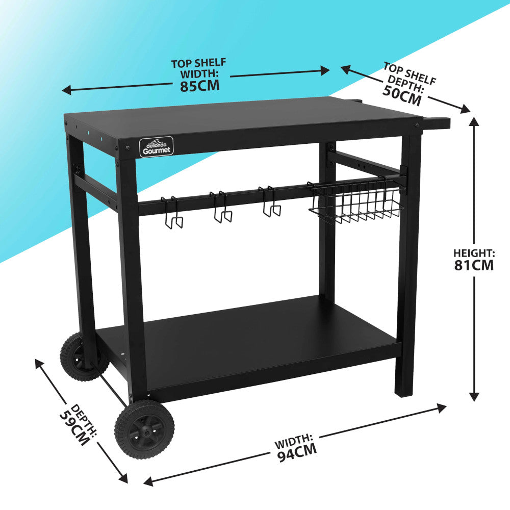Dellonda DG45 BBQ Barbecue and Plancha Outdoor Cooking Trolley Cart with Utensil Holder, Black