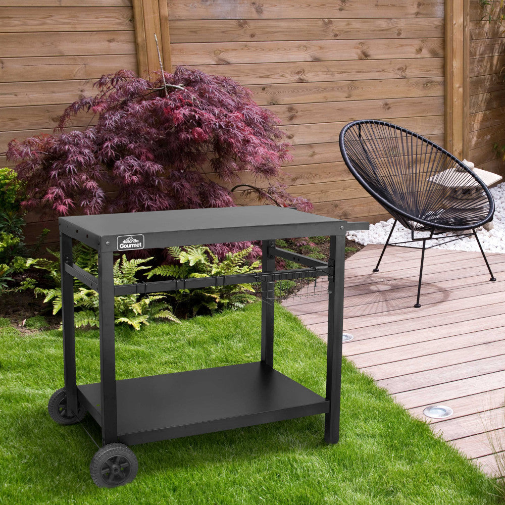 Dellonda DG45 BBQ Barbecue and Plancha Outdoor Cooking Trolley Cart with Utensil Holder, Black