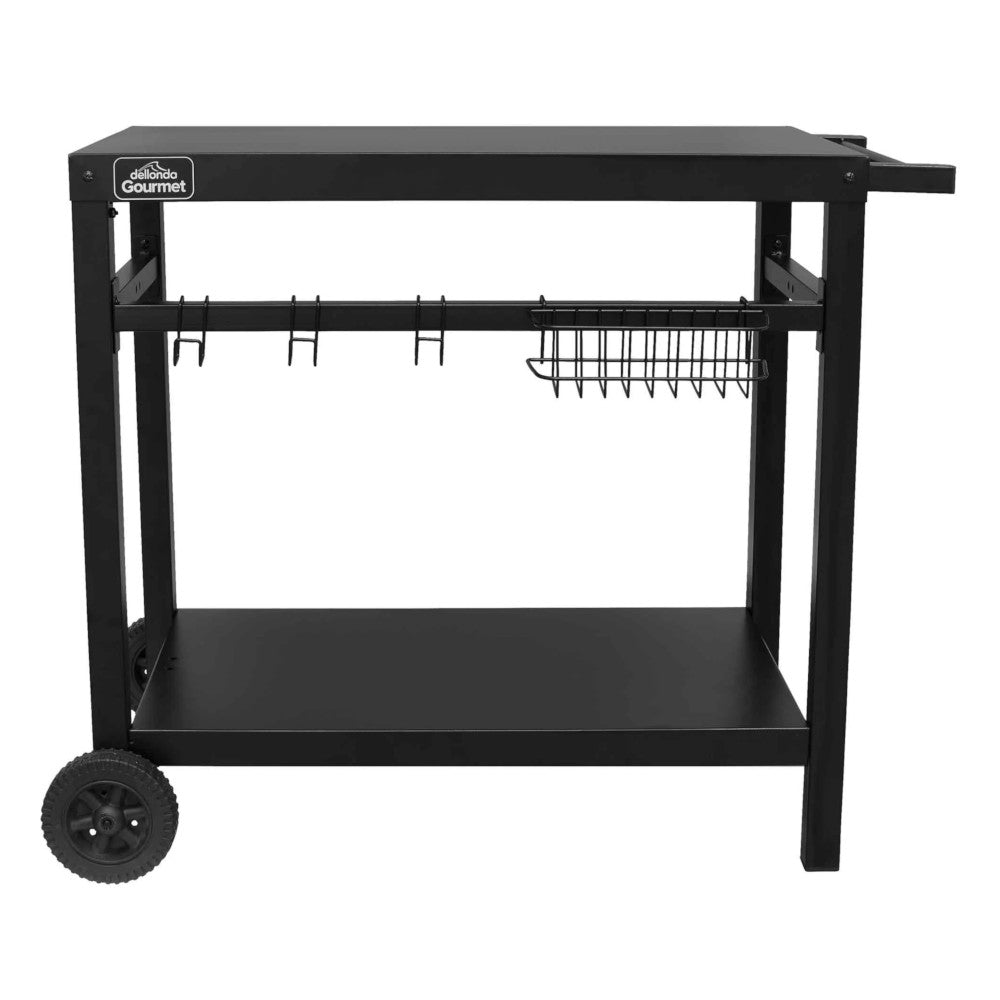 Dellonda DG45 BBQ Barbecue and Plancha Outdoor Cooking Trolley Cart with Utensil Holder, Black