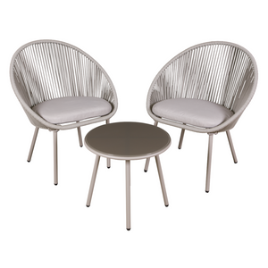 Dellonda DG55 Como 3 Piece Outdoor Garden Patio Steel Bistro Chair and Table Set with Tempered Glass Top, Grey