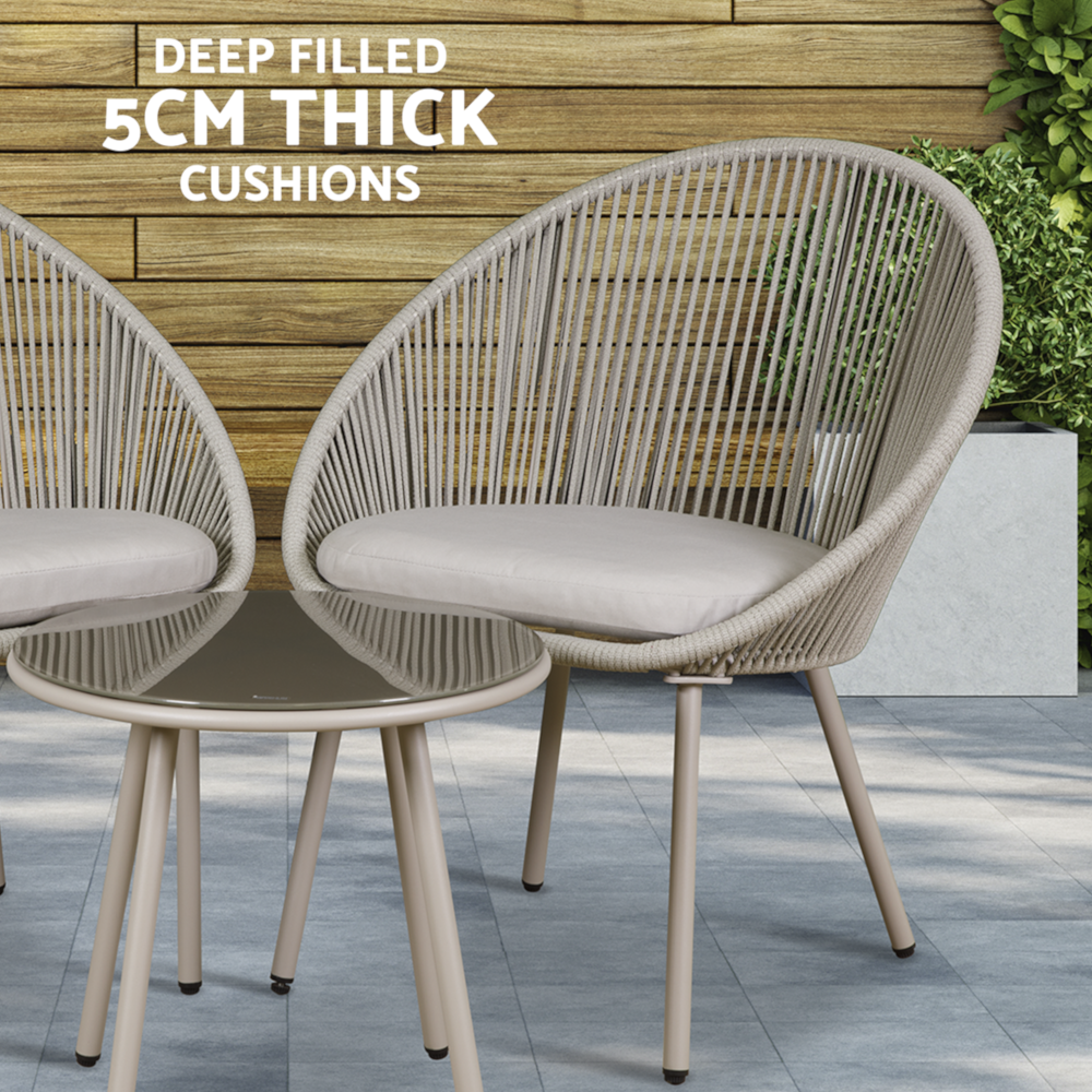 Dellonda DG55 Como 3 Piece Outdoor Garden Patio Steel Bistro Chair and Table Set with Tempered Glass Top, Grey