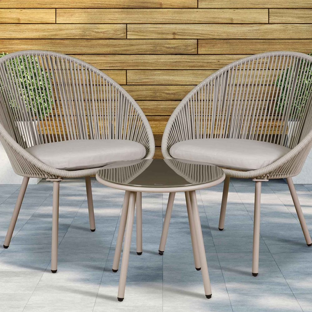 Dellonda DG55 Como 3 Piece Outdoor Garden Patio Steel Bistro Chair and Table Set with Tempered Glass Top, Grey