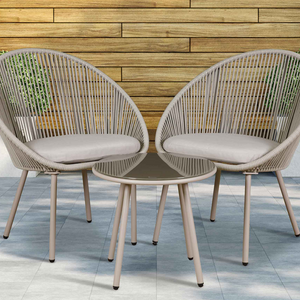 Dellonda DG55 Como 3 Piece Outdoor Garden Patio Steel Bistro Chair and Table Set with Tempered Glass Top, Grey