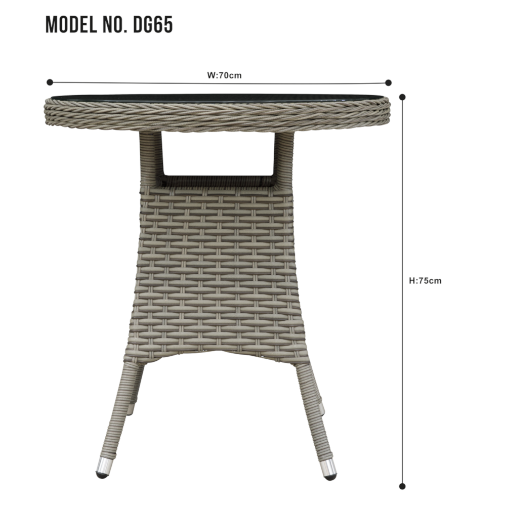 Dellonda DG65 Chester Rattan Wicker Outdoor Garden Patio Dining Bistro Table with Tempered Glass Top, 70cm, Brown