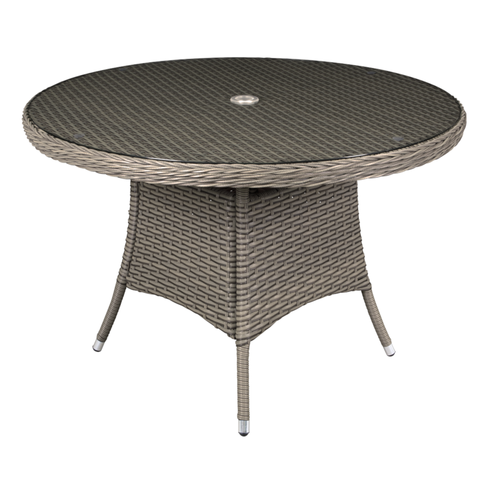 Dellonda DG66 Chester Rattan Wicker Round Outdoor Garden Patio Dining Bistro Table with Tempered Glass Top, 110cm, Brown