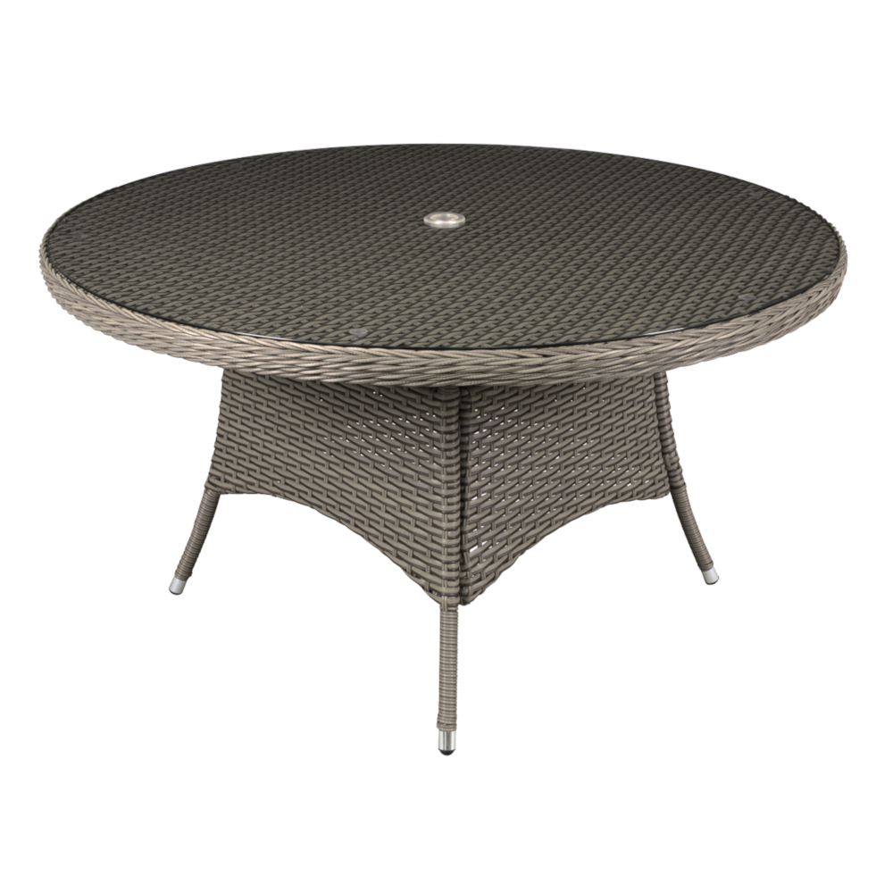Dellonda DG67 Chester Rattan Wicker Round Outdoor Garden Patio Dining Bistro Table with Tempered Glass Top, 135cm, Brown