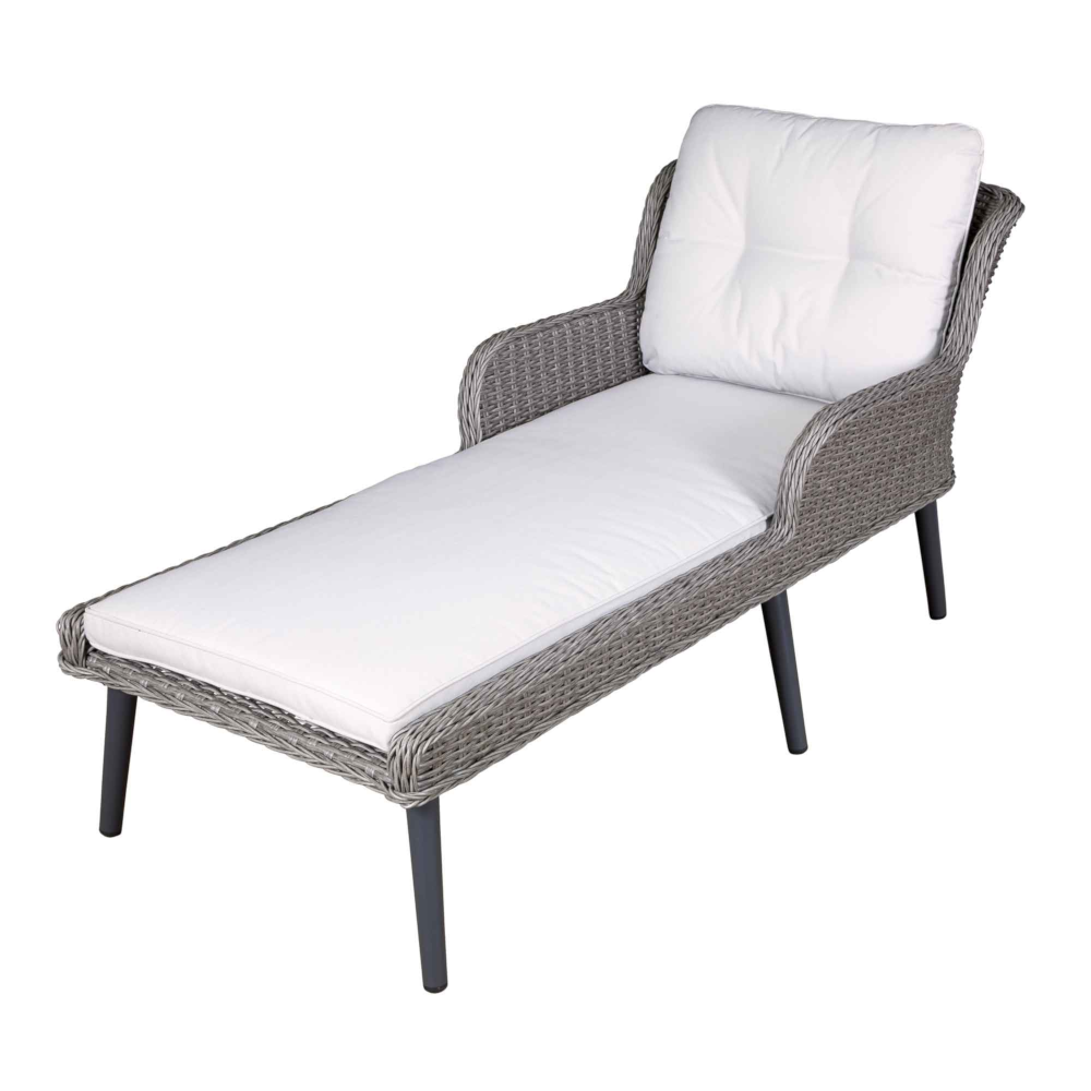Dellonda DG74 Buxton Rattan Wicker Outdoor Garden Patio Sun Lounger Seat with Armrests, Light Grey