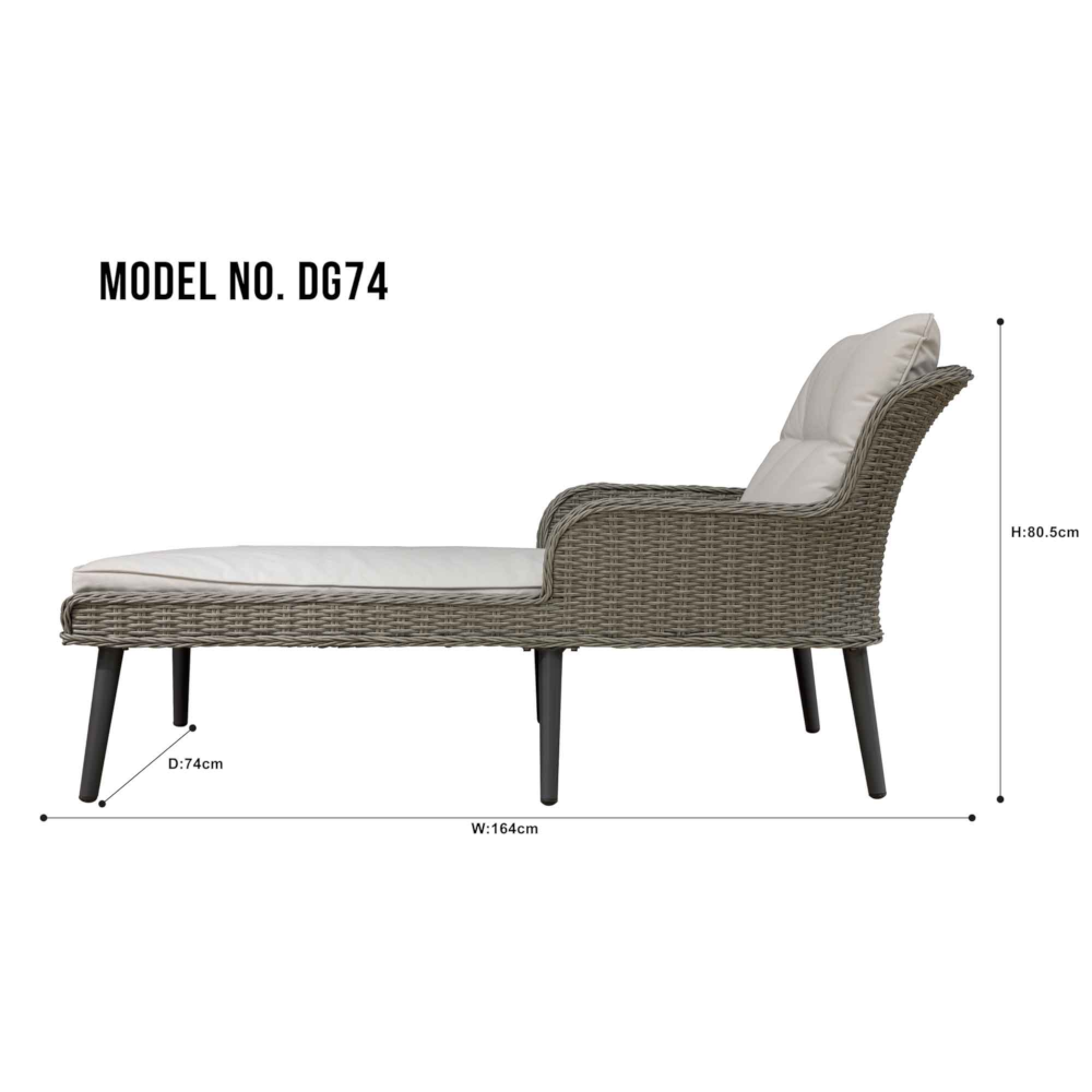 Dellonda DG74 Buxton Rattan Wicker Outdoor Garden Patio Sun Lounger Seat with Armrests, Light Grey