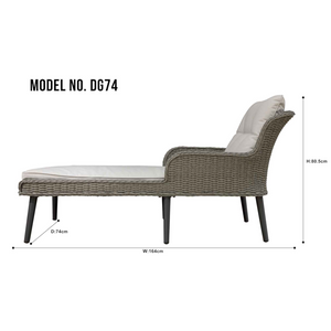 Dellonda DG74 Buxton Rattan Wicker Outdoor Garden Patio Sun Lounger Seat with Armrests, Light Grey