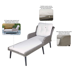 Dellonda DG74 Buxton Rattan Wicker Outdoor Garden Patio Sun Lounger Seat with Armrests, Light Grey