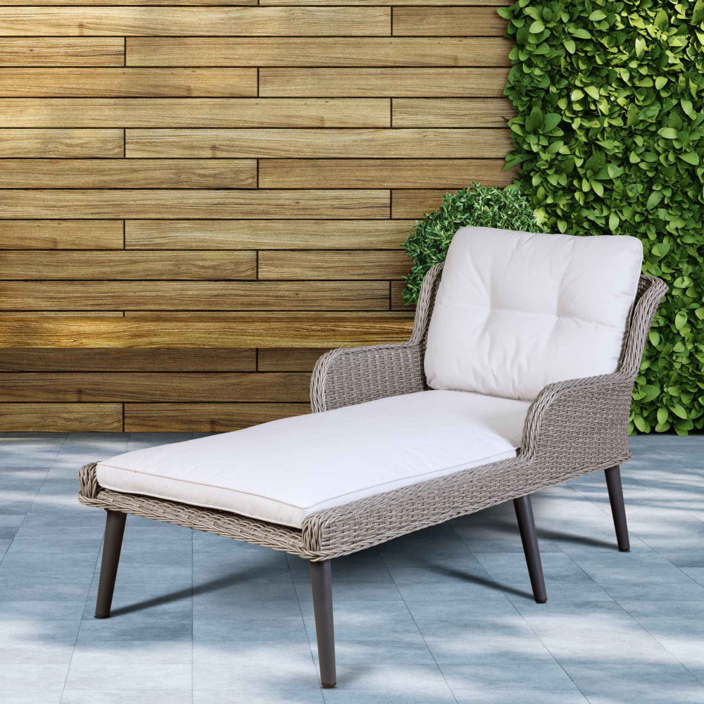 Dellonda DG74 Buxton Rattan Wicker Outdoor Garden Patio Sun Lounger Seat with Armrests, Light Grey