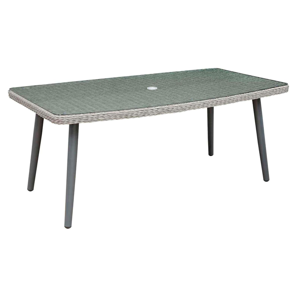 Dellonda DG78 Buxton Rattan Wicker Rectangular Outdoor Garden Patio Dining Table with Tempered Glass Top, 180cm, Grey