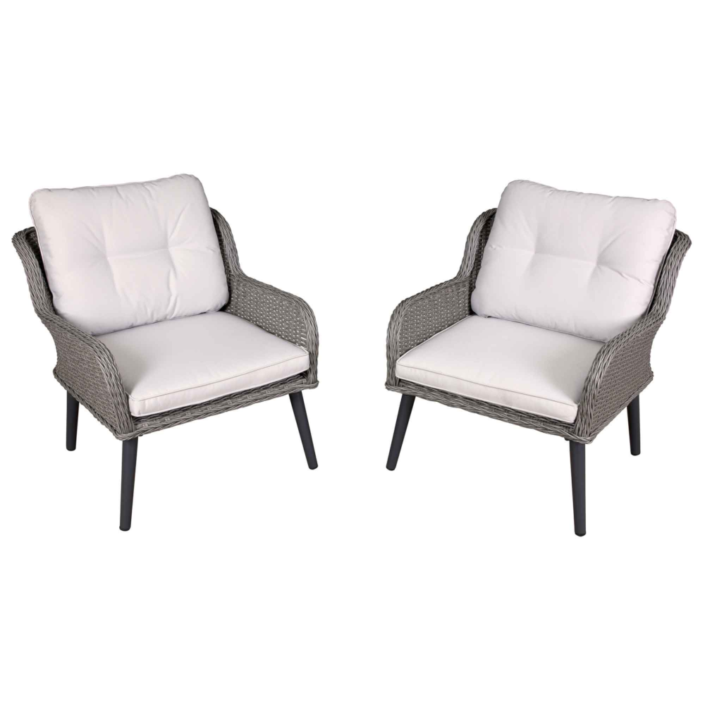 Dellonda DG79 Buxton Rattan Wicker Outdoor Garden Patio Dining Chairs Seats with Cushions, Set of 2, Grey