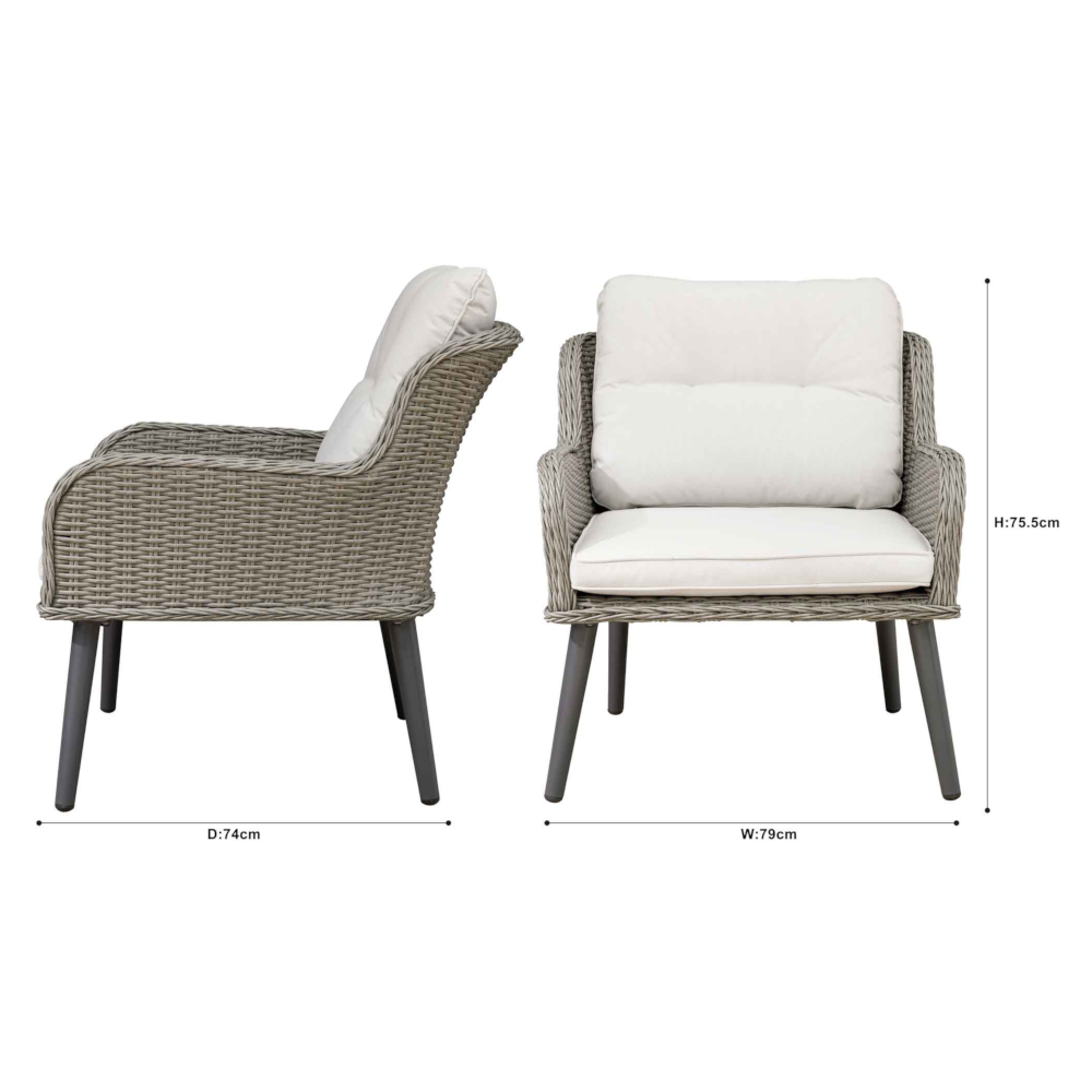 Dellonda DG79 Buxton Rattan Wicker Outdoor Garden Patio Dining Chairs Seats with Cushions, Set of 2, Grey