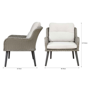 Dellonda DG79 Buxton Rattan Wicker Outdoor Garden Patio Dining Chairs Seats with Cushions, Set of 2, Grey