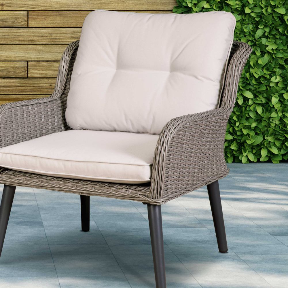 Dellonda DG79 Buxton Rattan Wicker Outdoor Garden Patio Dining Chairs Seats with Cushions, Set of 2, Grey