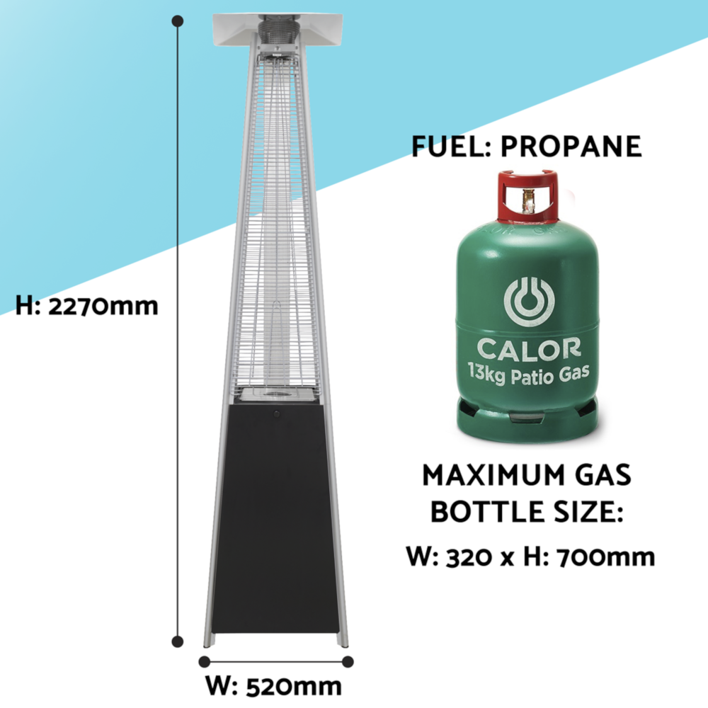 Dellonda DG98 Propane Gas Outdoor Garden Pyramid Patio Heater Warmer, 13kW (44,350 BTU/hr), Black