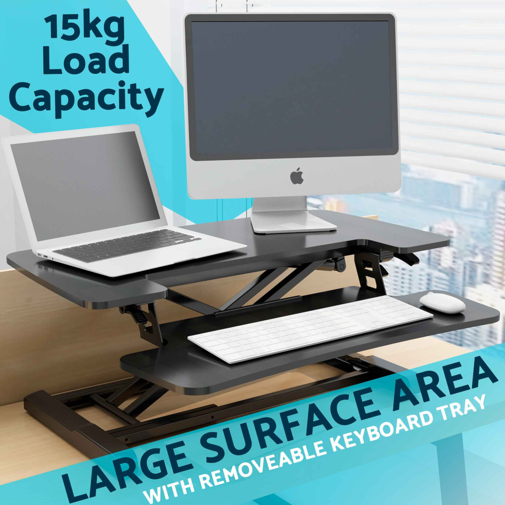 Dellonda DH14 DH15 Height Adjustable Standing Computer Desk Converter Riser, 15kg Capacity, Black