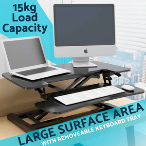 Dellonda DH14 DH15 Height Adjustable Standing Computer Desk Converter Riser, 15kg Capacity, Black