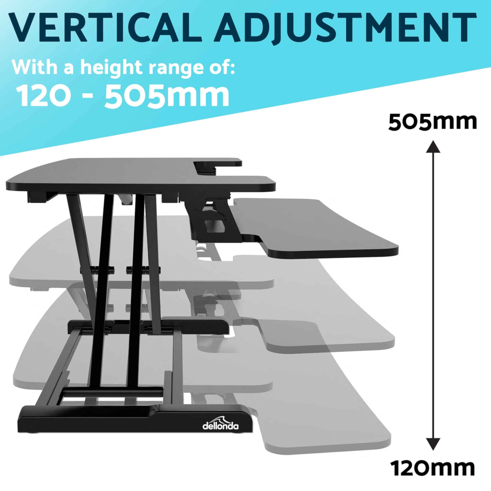 Dellonda DH14 DH15 Height Adjustable Standing Computer Desk Converter Riser, 15kg Capacity, Black