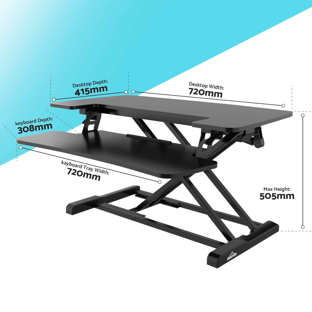 Dellonda DH14 Height Adjustable Standing Computer Desk Converter Riser 71cm, 15kg Capacity, Black